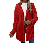 Winter Jackets for Women UK 2024,Winter Long Coat Open Front Long Sleeve Jacquard Fluffy Coat Fleece Hooded Cardigan Longline Hoodie Cable Knitwear Warm Outerwear Thermal Sweatshirt Red