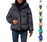 Winter Jackets for Women UK Black Zipped Hooded Coats Cropped Fluffy Puffer Jacket Warm Quilted Padded Overcoat with Straight Pockets