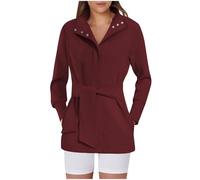 Winter Jackets for Women UK Clearance Wool Coat Belted Casual Long Sleeve Wrap Trench Coat Trendy Button Up Dressy Outerwear with Pockets Solid Windbreaker Slim Fit Trench Coat Parka Outerwear