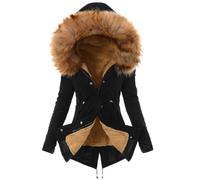 Winter Jackets for Women UK Fleece Lined Jacket Ladies Sherpa Lined Fleece Jacket Full Zip Fall Winter Thick Warm Long Parkas Jackets Plus Size Wool Tunic Coats with Fuffly Hood Coats S-3XL Clearance