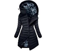 Winter Jackets for Women UK Fleece Lined Long Puffer Coats Full Zip Ladies Quilted Parka Jacket with Hood Warm Padded Coat (UK, Alpha, L, Regular, Regular, Black)