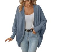 Winter Jackets for Women UK Ladies Summer Cardigans Knitted Cardigans for Women UK Plus Size Open Front Sweater Batwing Sleeve Kimono Cardigan Solid Color Cable Knit Cardigan Women's Blue
