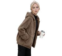 Winter Jackets for Women UK, Lightweight Jacket with Hooded, Winter Solid Color Warm Comfort Coats, Zip Up Teddy Hoodies with Pockets, Soft Cozy Fluffy Womens Winter Coats