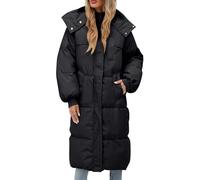 Winter Jackets for Women UK, Long-length Quilted Down Solid Color Puffer Parka Coats, Ladies Lightweight Waterproof Windproof Jacket with Hood, Slim Trench Warm Outerwear Outfits (Black, XL)