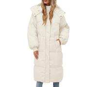 Winter Jackets for Women UK, Long-length Quilted Down Solid Color Puffer Parka Coats, Ladies Lightweight Waterproof Windproof Jacket with Hood, Slim Trench Warm Outerwear Outfits (Beige, XL)