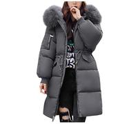 Winter Jackets for Women UK Quilted Down Long-Lenght Puffer Coats Ladies Lightweight Waterproof Jacket with Hood Plus Size Trench Coat Warm Outwear(Grey,3XL)