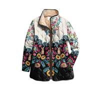 Winter Jackets For Women Uk, Quilted Jacket Stylish Oversized Casual Coat Button-Front-Cropped Floral Casual Lightweight Button Up Padded Jacket Stand-Up Collar Casual Patterned Print With Pockets