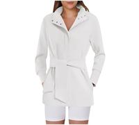 Winter Jackets for Women UK Sale Clearance Wool Coat Belted Casual Long Sleeve Wrap Trench Coat Trendy Button Up Dressy Outerwear with Pockets Solid Windbreaker Slim Fit Trench Coat Parka Outerwear