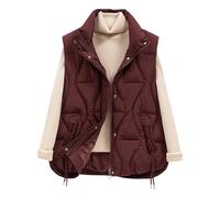 Winter Jackets For Women Uk Short Padded Gilet Lightweight Sleeveless Down Jacket Stand Collar Quilted Gilets With Drawstring Winter Hoodless Gilet Full Zip Puffer Waistcoat