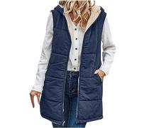 Winter Jackets For Women Uk Solid Sleeveless Hooded Gilet For Ladies Zipper Fleece Lined Quilted Vest Sherpa Gilet Waistcoat Warm Fall Winter Gilet Fishing Skiing Essential