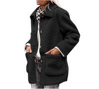 Winter Jackets For Women Uk Teddy Bear Fleece Jacket Women Oversized Cardigan With Pocket Overcoat Warm Windbreak Jacket Button Down Casual Elegant Fluffy Fuzzy Outwear Black S