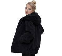 Winter Jackets for Women UK,Winter Jackets for Women UK Full Zip Fleece Coats Ladies Fall Drawstring Solid Color Teddy Hooded Cardigan Warm Casual Loose Fuzzy Sherpa Outwear,Womens Coats,Black 3XL