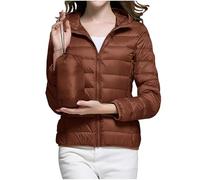 Winter Jackets For Women UK Womens Puffer Jacket With Hood Packable Down Jacket Women Long Sleeve Basic Padded Coats Bodywarmer Hooded Quilted Coats Solid Lightweight Overcoat Coffee L