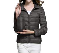 Winter Jackets For Women UK Womens Puffer Jacket With Hood Packable Down Jacket Women Long Sleeve Padded Coats Bodywarmer Hooded Quilted Coats Solid Lightweight Overcoat Dark Grey XL
