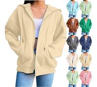winter jackets for women uk Zip Up Hoodies for Women UK Fleece Lined Sweatshirts Oversized Y2K Clothes Teen Girl Casual Drawstring Jackets with Pockets Winter Warm Outfits Khaki-D XXL