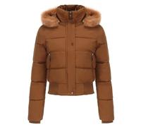 Winter Jackets for Women with Removable Hood Fleece Lined Thickened Warm Coats Women's Zip Up Oversized Cotton Jacket Short Casual Comfort Overcoat Solid Colours Long Sleeve Padded Coat Coffee