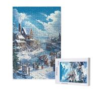 Winter Jigsaw Puzzles for Adults 300 Small Town Puzzle, Wooden Puzzles for Adults with Gift Box, Impossible Puzzle, Challenging High Difficulty Family Activity, Gifts for Men Women,40x28 cm, p1847t