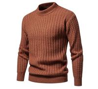 Winter Jumpers for Men UK Clearance, Men's Knitted Jumper Crew Neck Knit Sweater Causal Striped Sweatshirts Thermal Long Sleeve Tops Slim Fit Warm Pullover Solid Color Knitwear Gifts for Men Brown