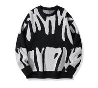 Winter Jumpers for Men UK Knitted Pullover Vintage Print Loose Sweater Cable Knit Jumper Long Sleeve Soft Warm Knitwear Crewneck Sweaters for Men Soft Touch Classic Style Round Neck Sweatshirt Fashion