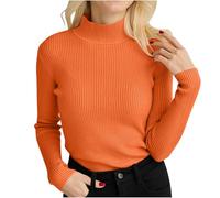 Winter Jumpers for Women UK 2024 Turtleneck Cable Knit Sweaters Ladies Long Sleeve Tops Warm Chunky Jumper Roll Neck Slim Fit Pullover Knitwear Going Out Casual Gym Tops for Leggings Orange