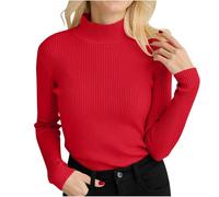 Winter Jumpers for Women UK 2024 Turtleneck Cable Knit Sweaters Ladies Long Sleeve Tops Warm Chunky Jumper Roll Neck Slim Fit Pullover Knitwear Going Out Casual Gym Tops for Leggings Red