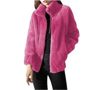 Winter Jumpers for Women UK Borg Fleece Women Full Zip Jacket Drawstring Thermal Clothing Solid Color Ladies Coats Pockets Sherpa Fleece Jacket Teddy Bear Hoodie Hot Pink
