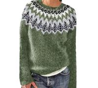 Winter Jumpers for Women UK Crew Neck Fair Isle Red White Sweaters Long Sleeve Warm Chenille Knitted Comfortable Classy Nordic Knitwear Fairisle Jumper Plus Zize Christmas Autumn Tops Shirt XL XXL 3XL