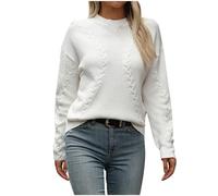 Winter Jumpers for Women UK Ladies Jumpers Knitted Jumpers Loose Comfy Crew Neck Sweater Casual Long Sleeve Tops Lightweight Knitwear Classic Pullover Sweatshirts White