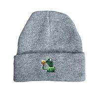 Winter Kermit The Frog Sipping Tea Beanie Warm Soft Oversized Thick Cable Knitted Hat Unisex Cuffed Skull Knit Caps…, Grey, One size