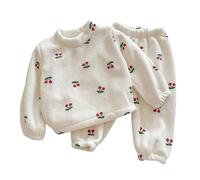 Winter Kids Fleece Pyjamas Sets, Themal Flannel Pajamas Pullover & Trousers Sleepwear Casual Cozy Fluffy Pjs Outfit Homewear Nightwear Beige 2 Years