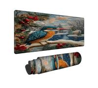 Winter Kingfisher Large Gaming Mouse Pad, Blue with Orange Bird Stitched Edge Mousepad, Rubber Non-Slip Washable Gaming Mouse Pad for Home and Office Computer, Laptop 16x36 Inch