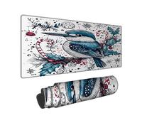 Winter Kingfisher Large Mouse Pad, Blue Bird Christmas Design Stitched Edge Mousepad, Rubber Non-Slip Washable Gaming Mouse Pad for Home and Office Computer, Laptop 16x36 Inch