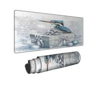Winter Kingfisher Large Mouse Pad, Blue Bird Snowflake Design, Rubber Non-Slip Washable Mousepad for Home and Office Computer, Laptop 16x36 Inch