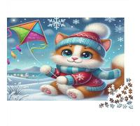 Winter Kitten Flying Kite Puzzle 1000 Pieces Recycled Paper for Adults Puzzle for Adults Educational Game Challenge Fun Home Present Great Gift for Kids Age 12 Years Up 38x26cm/1000pcs
