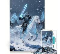 Winter Knight on Horseback with Sword Jigsaw Puzzle 1000 Pieces Mental Focus Game Precision Cut Smooth Edges Absorbing Activity for Quiet Nights (50x75cm)
