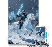 Winter Knight on Horseback with Sword Jigsaw Puzzles 1000 Piece for Adults Recall Fun Play Firm Fit Secure Assembly Family Fun Night Activity (38x26cm)