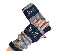Winter Knit Fingerless Gloves,Cat Embroidery Stylish Warming Supplies,Breathable Warm Gloves - for Cat Lovers Women Girls Ladies Mothers Daily Commute Outdoor Activities Travel Walking