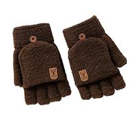 Winter Knitted Fingerless Gloves Thermal Insulation Warm Convertible Mittens Flap Cover For Men Women Ski Gloves Mittens Men (Brown, One Size)