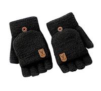 Winter Knitted Fingerless Gloves Thermal Insulation Warm Convertible Mittens Flap Cover For Men Women Winter Clothes for Men (Black, One Size)
