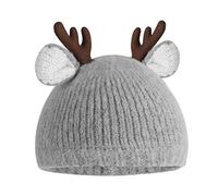 Winter Knitted Hat Cute Deer Beanie With Antlers - Baby Photography Prop Cotton Lined Cap for Newborn 3-24 Months, Christmas Party Favors, 40-50cm Grey