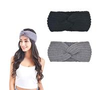 Winter Knitted Headband for Women,Women's Knitted Warm Headbands,Ear Warmers Cable Knit Elastic Twist,Hair Band,Elastic Crochet Thermal Headbands,for Running,Skiing,Yoga,Spa,Gifts for Girls,2 Pack