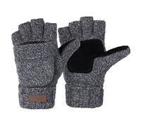 Winter Knitted Mitten Convertible Fingerless Gloves Unisex Warm Wool Mitten Glove for Women and Men - - One Size