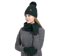 Winter Knitted Scarf Hat And For Soft Fleece Lined Neck Warmer With (a-Dark Green, One Size)