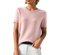 Winter Knitwear Red Crew Neck Loose Fit Short Sleeve Sweater Mixed Fashion Pullover Elegant Wool, pink, XXL