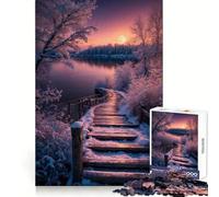 Winter Lake Scenery 1000 Piece Jigsaw Puzzles for Teenagers Jigsaw Cognitive Workout Calm Leisure Ideal Fit Winter Gift (50x75cm)