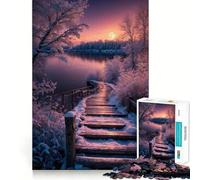 Winter Lake Scenery Jigsaw Puzzle1000 Pieces Mind Train Fun Clean Cut Sturdy Components Captivating Leisure for Cozy Indoors (38x52cm)
