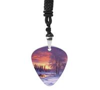 Winter Landscape Guitar Pick Necklace Exquisite Titanium Steel Personalized Necklaces Cool Pendant Necklaces Fashion Guitar Pick Holder Necklace Unique Gifts for Adult