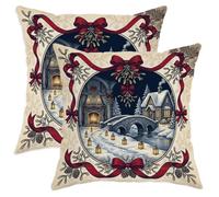 Winter Landscape Holiday Scene Christmas Throw Pillow Covers 14x14 Set of 2