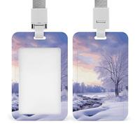Winter Landscape ID Badge Holder Durable ABS Plastic Card Case Protector with Lanyard, Push-Pull Slot, Stylish Lanyard ID Card Holders for Office Corporate Use