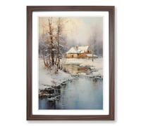 Winter Landscape Impressionism Framed Print | A2 Walnut Framed Wall Art | Ready to Hang | Impressionist Landscape Picture | Living Room Bedroom Lounge Office